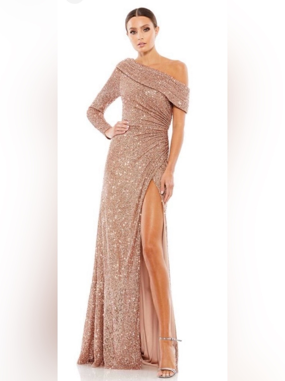 Ieena By Mac Duggal Dress Gown Size 14 Drop Shoulder Sequin New NWT Rose Gold
